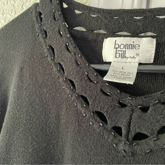 Vintage Bonnie and bill silk blend beaded black sweater - Picture 4 of 7